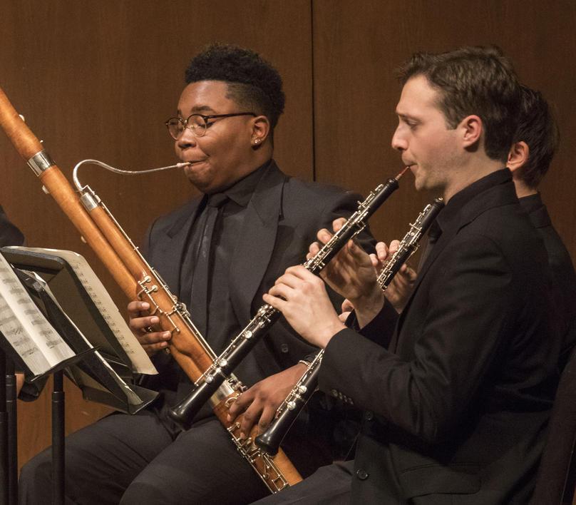 Students playing woodwind instruments